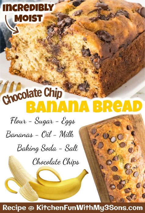 Easy Chocolate Chip Banana Bread, Triple Chocolate Banana Bread, Choc Chip Banana Bread, Banana Bread Recipe Easy Moist, Chocolate Chip Bread Recipe, Cake Mix Banana Bread, The Best Banana Bread Recipe, Best Banana Bread Recipe, Chocolate Chip Banana Bread Recipe