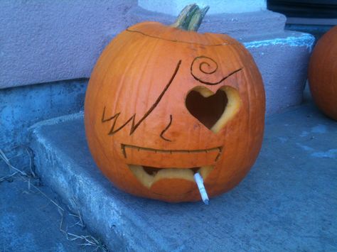 One piece anime Sanji pumpkin One Piece Pumpkin Painting, Luffy Pumpkin Carving, Pumpkin Carving Ideas One Piece, Pochita Pumpkin, One Piece Pumpkin Carving, Anime Pumpkin Painting, Anime Pumpkin Painting Ideas, Pumpkin Carving Ideas Anime, Anime Pumpkin Carving Ideas