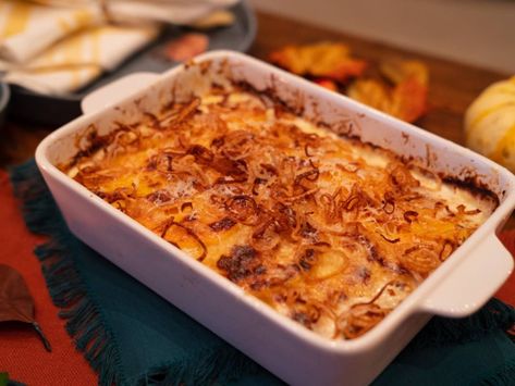 Potato and Butternut Squash Gratin with Crispy Shallots » Gordon Ramsay.com Squash Gratin, Butternut Squash Gratin, Gordon Ramsey Recipes, Gordon Ramsay Recipe, Crispy Shallots, Potato Gratin, Gruyere Cheese, Veggie Side Dishes, Gordon Ramsay