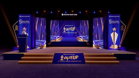 Shinhan Bank India 5th Annual Award (2023) на Behance Stage Led Design, Corporate Event Stage Design Ideas, Award Stage Design, Corporate Event Backdrop Design, Corporate Event Stage, Conference Signage, Event Stage Design, Jam Ideas, School Awards Ceremony