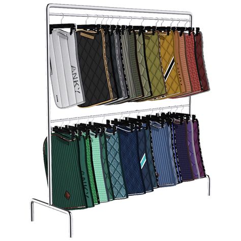 Saddle Pad Storage Ideas, Saddle Pad Organization, Tack Shed Ideas, Saddle Pad Rack, Saddle Pad Storage, Horse Yard, Tack Room Organization, Horse Tack Rooms, Pad Storage