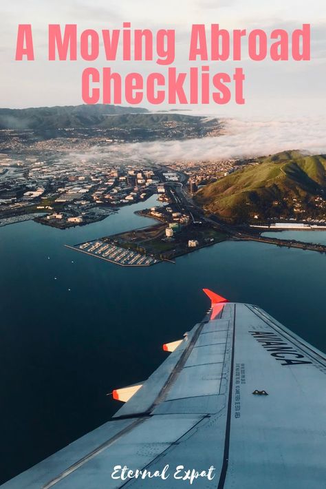 a moving abroad checklist - a guide to help you move abroad with much less stress - figure out what you need to do in order to move to a new country - I've done it 5 times so I hope I can help! Moving To A New Country Checklist, Moving To A Different Country, Moving To New Country, Moving Internationally, Moving To A New Country, Moving Countries, Living Overseas, Moving Across Country, Moving Guide