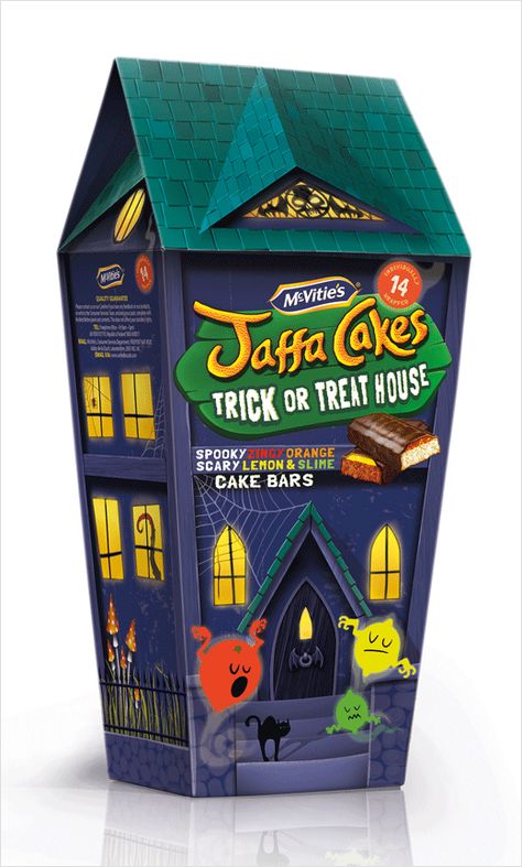 shape Halloween Packaging Design, Spooky Packaging, Cake Packaging Ideas, Halloween Packaging, Package Illustration, Jaffa Cakes, Jaffa Cake, Halloween Trends, Furniture Design Sketches