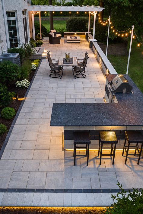 Visit our link to see the full project Turfstone Pavers Patio, Permeable Pavers Backyard, Backyard Landscaping Concrete Patio, Small Patio Pavers Design, Pavers And Deck Backyard, Large Pavers With Gravel, Unique Concrete Patio Ideas, Cambridge Pavers Onyx Natural, Paver Patio Off Deck