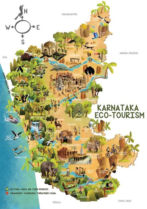 Karnataka Tourism Places, Karnataka Map Art, Karnataka Map, Karnataka Tourism, Travel Brochure Design, Travel India Beautiful Places, Travel Destinations In India, India Travel Places, Road Trip Map