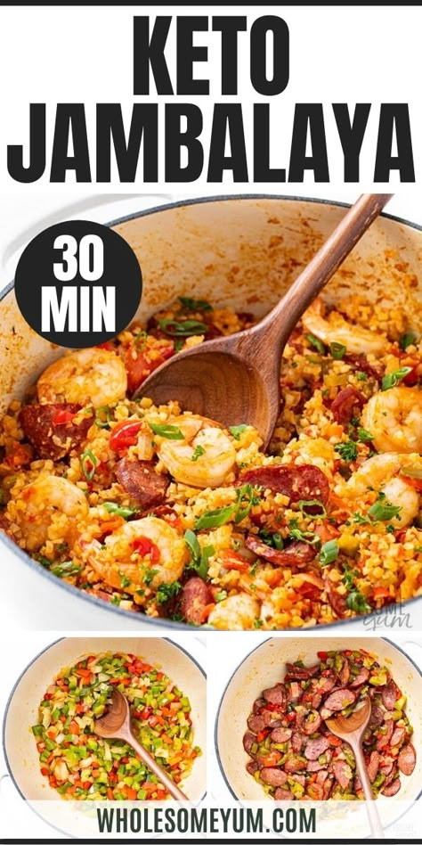 Keto Dinner Recipes Zero Carbs, Low Carb Meals Easy Dinners Shrimp, Easy Keto Meal Ideas, Keto Soul Food, Shrimp Keto Recipes Dinners, Low Carb Sunday Dinner Ideas, Low Carb Shrimp Recipes Dinners, Low Carb Jambalaya Recipe, Low Carb Jambalaya