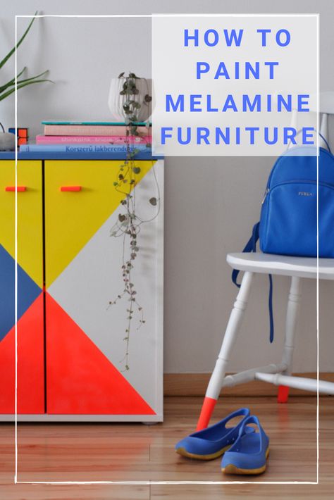 How to paint melamine furniture using spray paints and plastic primer. Step by step tutorial How To Paint Melamine, Painting Melamine Furniture, How To Paint Melamine Furniture, Paint Melamine Furniture, Painting Melamine, What To Paint, Painting Laminate Furniture, Spray Paint Furniture, Melamine Cabinets