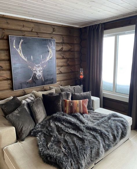 Viking Decor Interior Design, Cozy Cabin Interior, A Frame Cabins, Chalet Interior, Fur Decor, Rustic Home Design, Cabin Living, Ranch Style Homes, Grey Decor