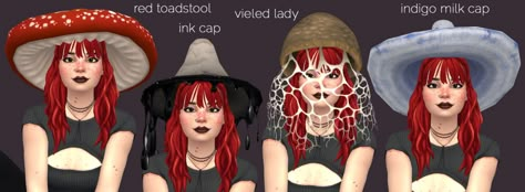 Mushroom Hats, Fantasy Play, Mushroom Hair, Sims 4 Anime, Sims 4 Game Mods, Free Sims, Mushroom Hat, Sims 4 Teen, Sims 4 Dresses