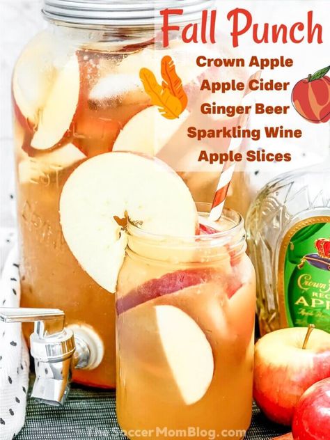 Fall Wine Punch Recipes, Fall Punch With Alcohol, Crown Apple Punch Recipes, Fall Punch Recipes Non Alcoholic Apple Cider, Apple Cider Whiskey Punch, Fall Vodka Punch Recipes, Thanksgiving Vodka Punch, Fall Alcoholic Punch Recipes, Thanksgiving Punch Alcoholic