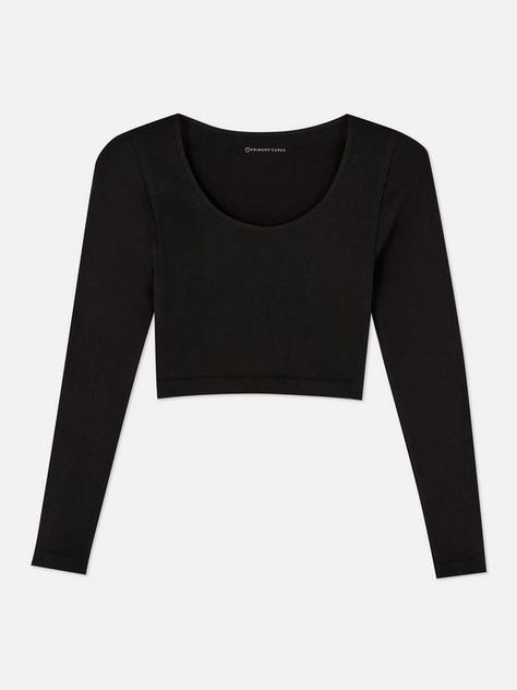 Black Cropped Long Sleeve Shirt, Primark Corset Outfit, Hm Crop Top, Primark Crop Tops, Black Scoop Neck Top Outfit, Primark Clothes Women, Primark Outfit 2023, Primark Seamless Top, Primark Seamless Sets