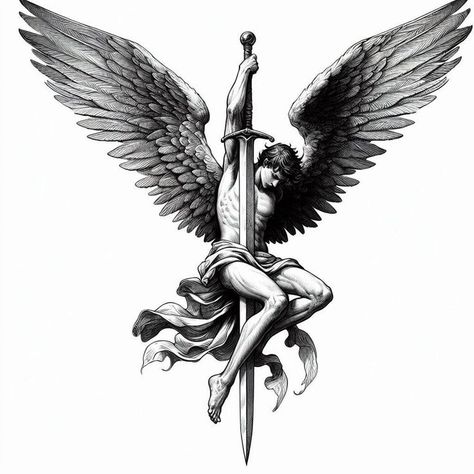 Archangel Tattoo, Zeus Tattoo, Heaven Tattoos, Rune Tattoo, Special Tattoos, The Fallen Angel, Tattoo Inspiration Men, Arte Peculiar