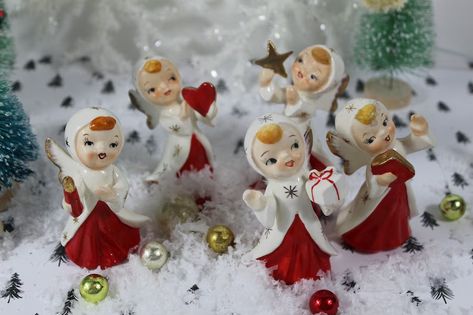 Vintage Angles Set of 5 Japan Choir Girls Carolers Angel Figurines HTF Christmas Figurines - Etsy Christmas Choir, Mcm Christmas, Vintage Angels, Christmas Flower Arrangements, Star Candle, Mid Century Christmas, Song Book, Christmas Figurines, Angel Figurines