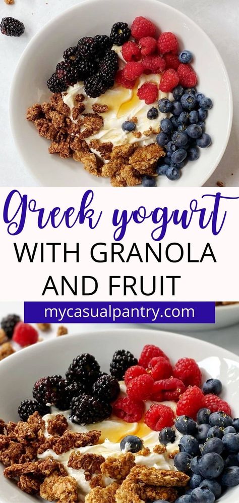 Assemble these Greek Yogurt Bowls with Granola and Fruit in just 5 minutes. Easily customizable and a nutritious way to start the day.