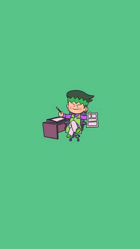 Rohan Wallpaper, Green Aesthetic Iphone Wallpaper, Cute Green Aesthetic, Green Aesthetic Iphone, Rohan Kishibe, Jojo's Adventure, Chibi Art, Jojo Parts, Jojo's Bizarre Adventure Anime