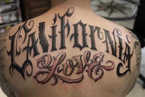 California Love California Love Tattoo, Lettering Tattoo Ideas, Money Rose Tattoo, Chicano Tattoos Lettering, California Tattoo, Money Rose, Back Piece Tattoo, Money Tattoo, Chicano Tattoos