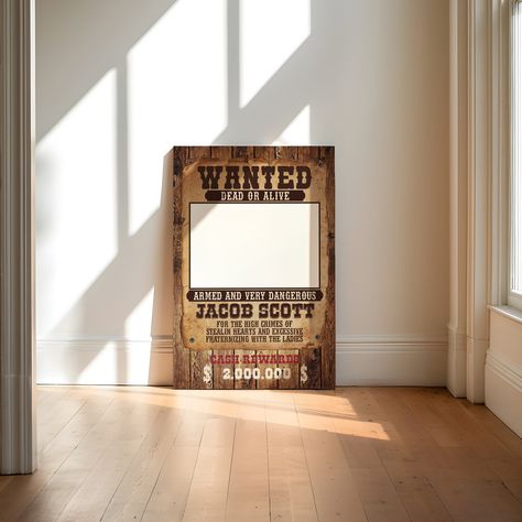 Wanted Photo Booth Frame, Wanted Poster Photo Booth, Wanted Photo Booth, Wild Wild West Theme Party, Wanted Aesthetic, Birthday Picture Banner, Boho Restaurant, Cowboy Party Decorations, Cowboy Themed Birthday Party