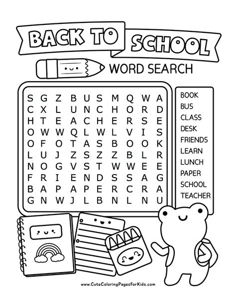 Free Printable Back to School Word Search Puzzles for Kids - Cute Coloring Pages For Kids Back To School Word Search Free Printable, Fun Printable Activities For Kids, Back To School Puzzle, Teacher Coloring Pages, Back To School Word Search, School Word Search, Colors Worksheet, Word Search Puzzles For Kids, Activities In English