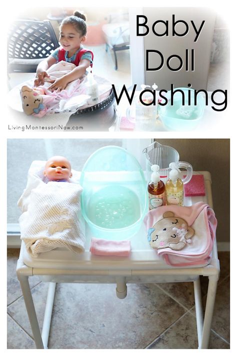 This baby doll washing activity is a wonderful practical life activity for toddlers and preschoolers. Includes video and related ideas with resources Uppfostra Barn, Preschool Montessori, Montessori Lessons, Practical Life Activities, Activity For Toddlers, Montessori Practical Life, Childcare Activities, Montessori Ideas, Montessori Baby