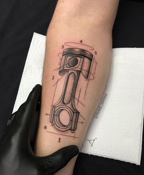 Small Black Tattoos, Piston Tattoo, Engine Tattoo, Mechanic Tattoo, Food Tattoos, Mouthwatering Food, Bike Tattoos, Full Sleeve Tattoo Design, One Piece Tattoos