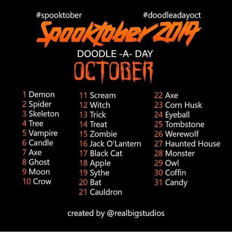 October List, Doodle A Day, 30 Day Art Challenge, Doodle A, Drawing Challenges, Photo Challenges, Prompt List, Stay Creative, October Art