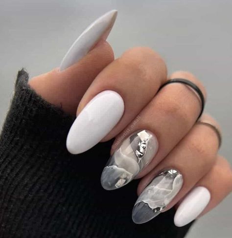 Gold Nails Prom, White Lace Nails, Neutral Nail Designs, Grey Nail Designs, 2023 Nail, Trending Nails, White Nail Art, Ombre Nail Designs, Trendy Nail Design