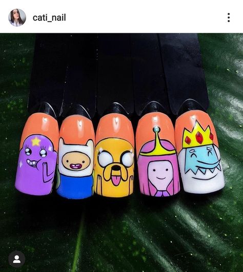 Adventure Time Nail Art, Adventure Time Nails, Printable Nail Art Practice Sheet, Peach Nail Art, Printable Nail Art, Cartoon Nail Designs, Character Nails, Nail Art Designs Images, Fake Nails Designs