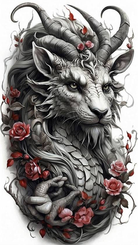 Indulge in the allure of fantasy with our visually stunning and intricately detailed tattoo concept. Choose your mythical creature and witness it come to life in a realistic and lifelike style. For an enchanting collection of imaginative tattoo sketches, subscribe to our Telegram channel. Unleash the magic on your skin! 🌟🖋️ #MythicalTattoo #FantasyInk #InkMagic #Tattoo #TattooIdeas Fantasy Realism Tattoo, Dragon And Sunflower Tattoo, Mythical Creature Tattoo Ideas, Mythical Creatures Realistic, Dragon And Lion Tattoo, Fantasy Tattoos Magic, Mystical Tattoos For Women Sleeve, Mythology Tattoos Mythical Creatures, Animal Patchwork Tattoo