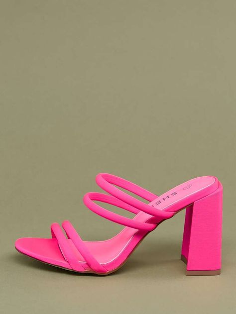 Neon Multi Strap Chunky Heel Sandals | SHEIN USA Pink Chunky Heels, Bright Heels, Pink Block Heels, Hot Pink Heels, Chunky Heel Sandals, Shoes Heels Classy, Classy Shoes, Fresh Shoes, Chunky Heels Sandals