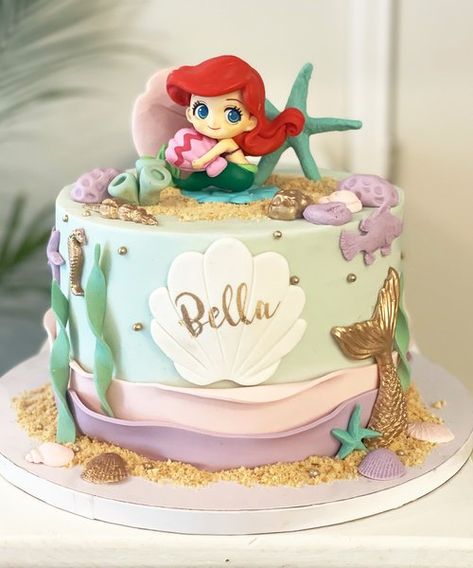 Mermaid Themed Cake Ideas, Little Mermaid Cake Ideas, Ariel Birthday Party Cake, Pastel Mermaid Cake, Mermaid Cakes For Girls Birthday, Simple Mermaid Cake, 3rd Birthday Cakes For Girls, Little Mermaid Birthday Party Cake, Ariel Cake Ideas