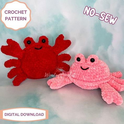 NO-SEW Crab Plush Crochet PATTERN #crochetpattern #crochetpatternsamigurumi #crochetamigurumi #cuteamigurumi #crochetplushies Crochet Crab Amigurumi Free Pattern, Free Crochet Crab Pattern, Crab Amigurumi Free Pattern, Summer Crochet Patterns Free Amigurumi, Crab Crochet Pattern Free, Crochet Crab Pattern Free, No Sew Crochet Amigurumi Free Patterns, Crochet No Sew Amigurumi Free Pattern, Small Crochet Animals