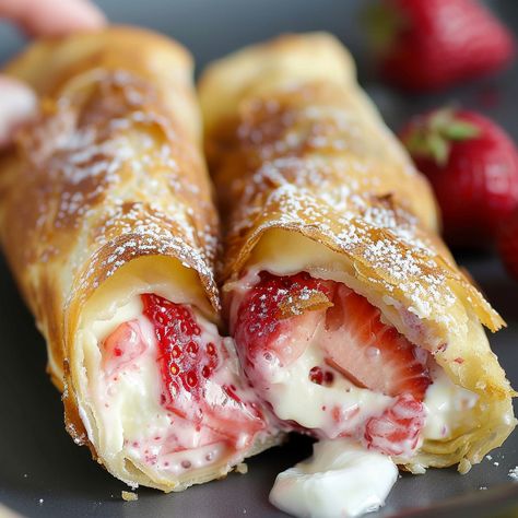 Strawberry Cheesecake Chimichangas Strawberry Chimichanga Recipes, Strawberry Sopapilla Cheesecake, Strawberry Chimichanga, Breakfast Chimichanga, Cheese Chimichanga Recipe, Strawberry Cheesecake Chimichangas Recipe, Cheesecake Chimichangas Recipe, Cheesecake Chimichangas, Strawberry Cheesecake Chimichangas