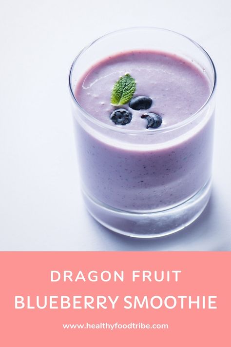 An energizing dragon fruit smoothie recipe, with blueberries, banana and a bit of ginger. This smoothie works best in the morning or on a warm day! Blueberry Smoothie Recipe Healthy, Frozen Dragon Fruit, Recipe With Blueberries, Dragon Fruit Smoothie Recipe, Dragonfruit Recipes, Fruit Smoothie Recipe, Fruit Blueberry, Slushy Drinks, Blackberry Smoothie