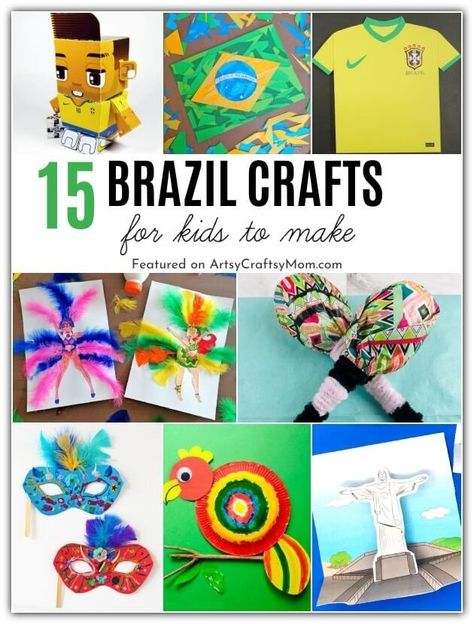 These Brazil Crafts for Kids are perfect for Brazil Independence Day on 7th September! Learn about the colorful culture of this amazing nation! Brazil Swaps Girl Scouts, Brazil Crafts For Kids, Brazil Crafts, Around The World Crafts For Kids, Multicultural Crafts, International Exchange, Start Of Lent, Multicultural Activities, Hispanic Heritage Month Activities