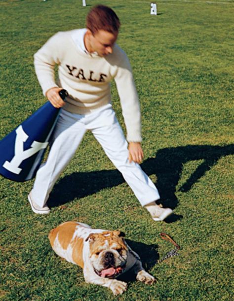 Classic Ivy Leaguer in a School Sweater Ivy League Aesthetic, Yale Bulldogs, Letterman Sweaters, Preppy Handbook, The Ivy League, School Sweater, Preppy Boys, Preppy Men, University Outfit