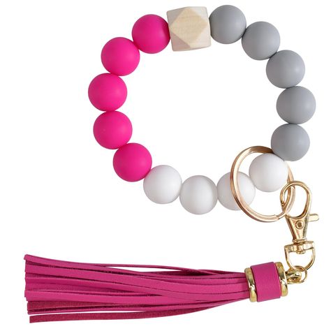 PRICES MAY VARY. Made Of High Quality:Elastic silicone material and PU leather Tassel, the beads are big,soft,sturdy and comfortable.it is lightweight. It will be suitable for long time wear. Elastic Closure: this beaded keychain bracelet is lightweight, bracelet is composed of 14 silicone beads, 1 wooden bead and 1 PU leather tassel with a metal swivel clasp hook(easy to open and close). The silicone bead is smooth and elastic, and all the beads are threaded together with a double-stranded line Silicone Wristlets, Key Ring Holder, Decorated Bags, Car Key Ring, Silicone Bracelets, Bead Bangles, Wristlet Keychain, Leather Tassel, Beaded Keychains