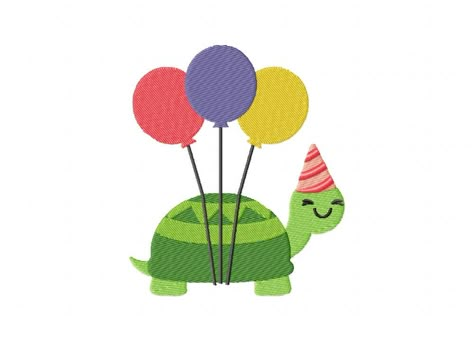 Birthday Turtle Happy Birthday Turtle, Balloon Tattoo, Birthday Doodle, Labyrinth Design, Cartoon Turtle, Turtle Drawing, Turtle Birthday, Digitized Embroidery Designs, Font Setting