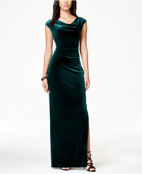 Vince Camuto Cowl-Neck Velvet Gown Velvet Dressing Gown, Long Velvet Dress, White Evening Gowns, Velvet Evening Dress, Velvet Dress Long, Black Halloween Dress, Green Velvet Dress, White Evening Dress, Velvet Dresses