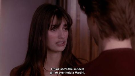 "I think she's the saddest girl to ever hold a martini" Vanilla Sky Quotes, Film Camera Photography, Sky Quotes, Great Minds Think Alike, Vanilla Sky, Penelope Cruz, Tv Show Quotes, Aesthetic People, Tv Quotes