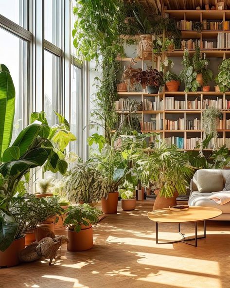 Plants In Library, Plants Bookshelf, Cozy Teen Bedroom, Botanical Room, Indoor Garden Rooms, Books And Plants, Dream House Rooms, Cozy Room Decor, Room With Plants