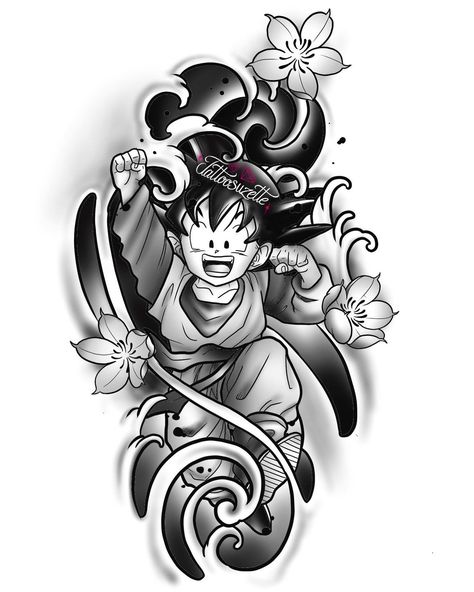 Goku Tattoo Design, Dragon Tattoo Outline, Goku Tattoo, Shen Long Tattoo, Tattoo Cartoon, Dbz Tattoo, Watch Tattoo Design, Ball Tattoo, Watch Tattoo