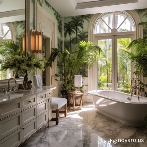 West Indies Bathroom Design, Tropical Tile Bathroom, Old Florida Interior Design, British Colonial Bathroom Ideas, Modern West Indies Decor, West Indies Bathroom, Carribean Decor, British Colonial Style Living Room, Caribbean Homes Interiors