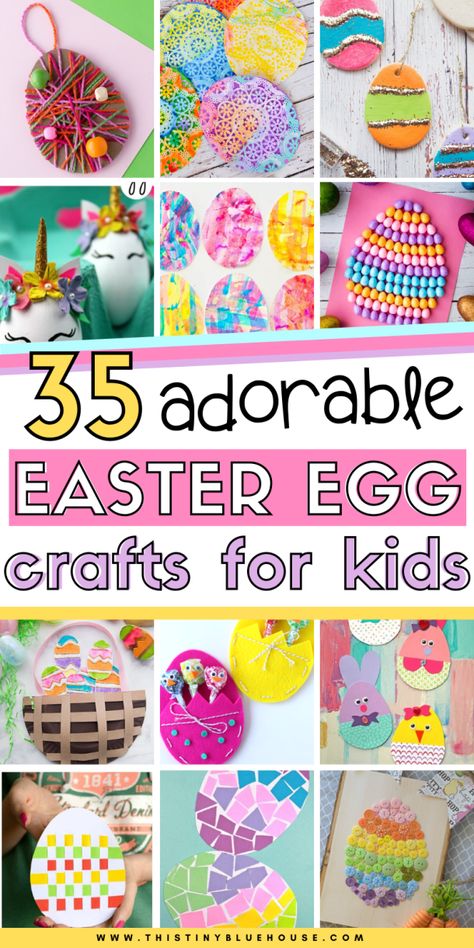 Celebrate Easter with the kids by making one of these super cute Easter egg crafts for kids. These 35 easy crafts are great for even the youngest kids including toddlers and preschoolers. #eastereggcrafts #eastercrafts #eastercraftsfortoddlers #eastercraftsforpreschoolers #easyeastereggcraftsforkids Easter Egg Crafts For Kids, Egg Crafts For Kids, Grandkid Crafts, Curriculum Preschool, Easter Crafts Preschool, Easter Crafts For Toddlers, Easter Egg Art, Kids Printables, Easy Easter Crafts