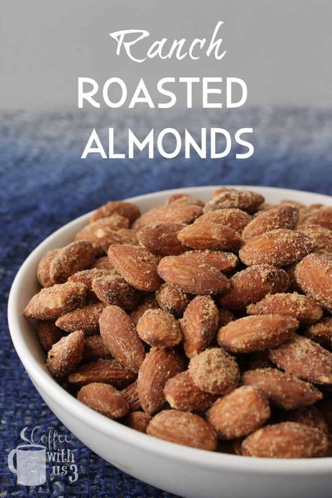 Ranch Roasted Almonds | Coffee With Us 3 Almond Snack Recipes Healthy, Ranch Seasoned Almonds, How To Season Almonds, Roasted Almond Recipes, Ranch Almonds, Flavored Almonds Recipe, Roasting Almonds, Baked Almonds, Seasoned Almonds