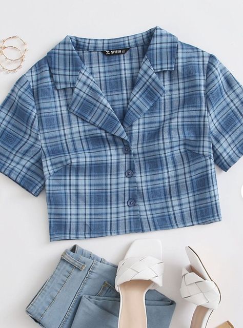 Tartan Blouse, Blusas Crop Top, Plaid Set, Tartan Shirt, Indian Saree Blouses Designs, Diy Clothes Design, Fashion Top Outfits, Trendy Dress Outfits, Cute Lazy Outfits