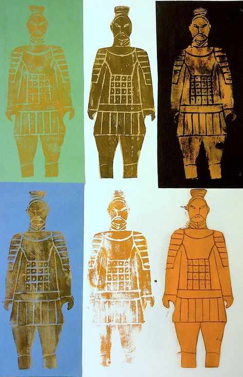 Terracotta Army printed wit foam Asian Art Projects, About China, Terracotta Warriors, Army Print, Printmaking Art, Art Curriculum, Art Lessons Elementary, School Art Projects, Middle School Art