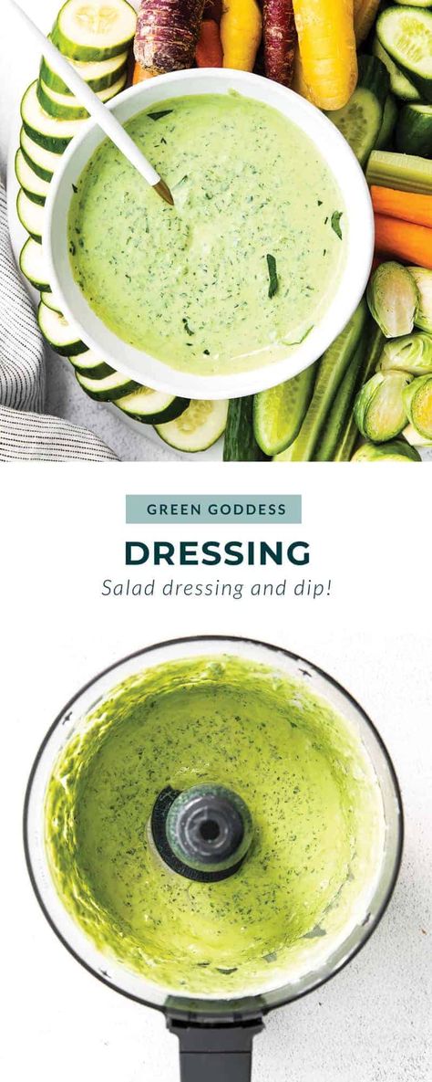 Green goddess dressing is a healthy dressing idea because it's made with anti-inflammatory ingredients such as fresh herbs and garlic and is high in fiber thanks to Greek yogurt. Basil Greek Yogurt Dressing, Basil Green Goddess Dressing, Greek Goddess Dressing Recipe, Glucose Goddess Recipes Lunch, Green Godesses Dressing, Greek Goddess Dressing, Greek Goddess Salad, Glucose Goddess Recipes, Healthy Green Goddess Dressing