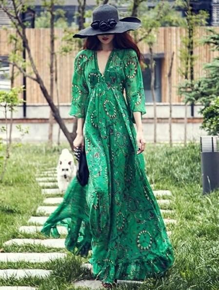 Green Chiffon Dress, Boho Mode, Estilo Hippie, Long Beach Dress, Bohemian Maxi Dress, Beach Maxi Dress, Maxi Robes, Outfit Trends, Chiffon Maxi