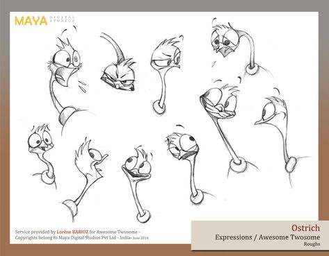 Cartoon birds - expressions Ostrich Illustration Cute, Ostrich Character Design, Cartoon Ostrich, Ostrich Illustration, Cartoon Expression, Bird Sketch, Drawing Examples, Cartoon Birds, Model Sheet