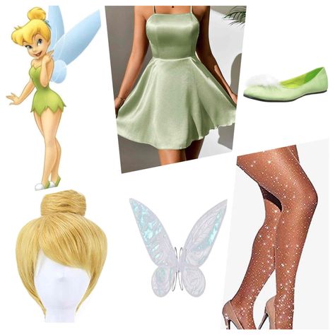 Tinker Bell Dress Women, Tinkerbell And Windy Costumes, Cute Halloween Costumes Tinkerbell, Disney Dresses For Women Outfit Ideas, Thinker Bell Costume Women, Tinkerbell Dress Up, Diy Fairy Halloween Costumes For Women, Tinkerbell And Vida Costume, Modern Tinkerbell Outfit